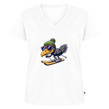 Skifahrender Emu Wintersport - Frauen Premium Bio T-Shirt mit V-Ausschnitt - Weiß - Vorne - AI Model Female 172 dark (172cm)