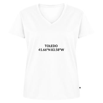 Coordonnées de Toledo, Ohio, États-Unis - T-shirt encolure en V Premium bio Femme - blanc - Devant - AI Model Female 172 dark (172cm)