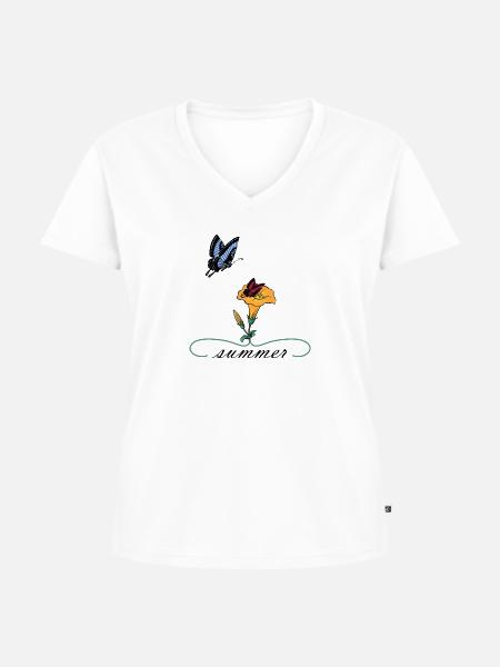 Summer Sommer Schmetterlinge - Frauen Premium Bio T-Shirt mit V-Ausschnitt - Weiß
