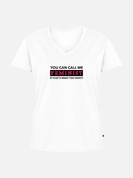 Feministin - Frauen Premium Bio T-Shirt mit V-Ausschnitt - Weiß
