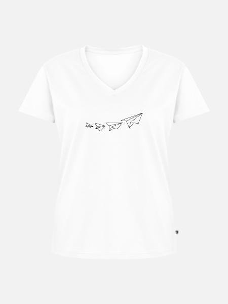 Papierflieger - Frauen Premium Bio T-Shirt mit V-Ausschnitt - Weiß