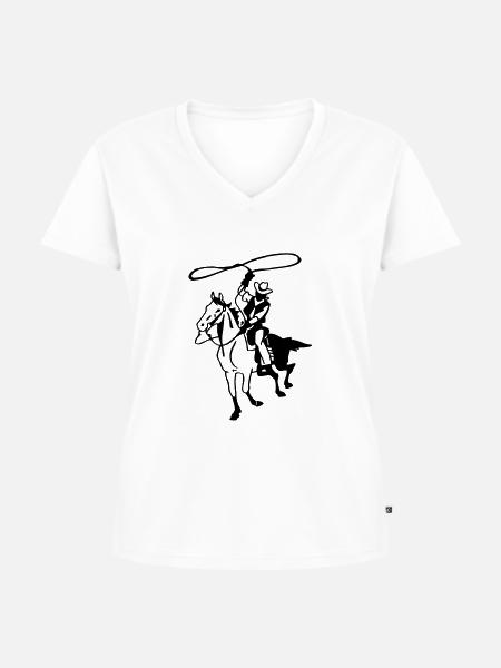 Cowboy mit Lasso - Frauen Premium Bio T-Shirt mit V-Ausschnitt - Weiß