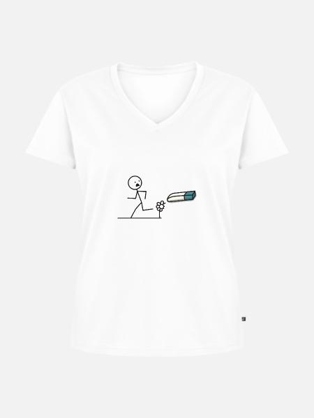 Strichmännchen Radiergummi - Frauen Premium Bio T-Shirt mit V-Ausschnitt - Weiß