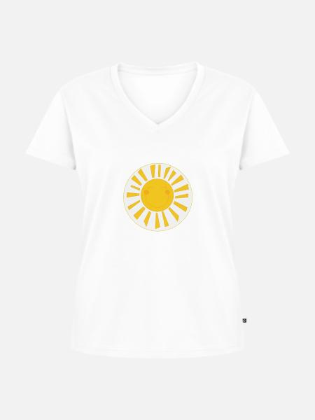 Glücksbärchi Sonne - Frauen Premium Bio T-Shirt mit V-Ausschnitt - Weiß
