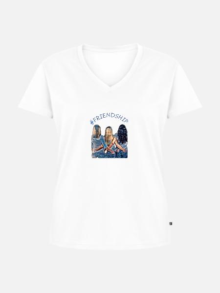 #FRIENDSHIP - Frauen Premium Bio T-Shirt mit V-Ausschnitt - Weiß