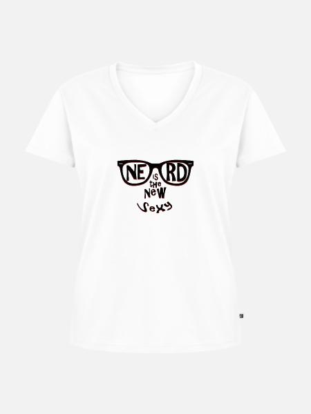 Nerd Geek - Frauen Premium Bio T-Shirt mit V-Ausschnitt - Weiß