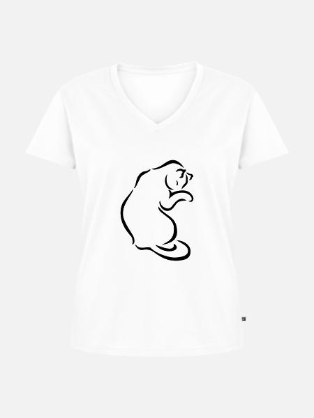 Katzensilhouette - Frauen Premium Bio T-Shirt mit V-Ausschnitt - Weiß
