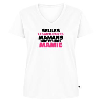 Seules les meilleures maman sont promues mamie - T-shirt encolure en V Premium bio Femme - blanc - Devant - AI Model Female 172 dark (172cm)