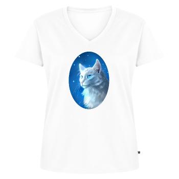 Cloudtail Wolkenschweif Warrior Cats Weiße Katze - Frauen Premium Bio T-Shirt mit V-Ausschnitt - Weiß - Vorne - AI Model Female 172 dark (172cm)