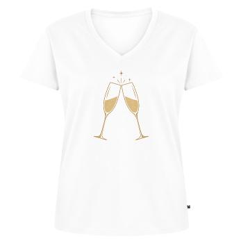 Anstoßen: Sektgläser - Frauen Premium Bio T-Shirt mit V-Ausschnitt - Weiß - Vorne - AI Model Female 172 dark (172cm)