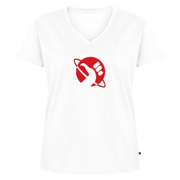 Daumen Planet! - Frauen Premium Bio T-Shirt mit V-Ausschnitt - Weiß - Vorne - AI Model Female 172 dark (172cm)
