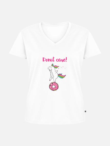 Donut care - Frauen Premium Bio T-Shirt mit V-Ausschnitt - Weiß
