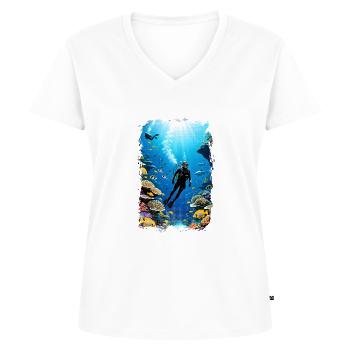 Tauchen - Frauen Premium Bio T-Shirt mit V-Ausschnitt - Weiß - Vorne - AI Model Female 172 dark (172cm)