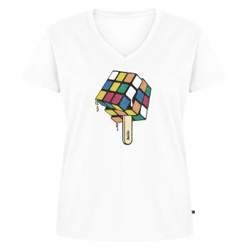 Rubik's Cube Zauberwürfel als Eis am Stiel - Frauen Premium Bio T-Shirt mit V-Ausschnitt - Weiß - Vorne - AI Model Female 172 dark (172cm)