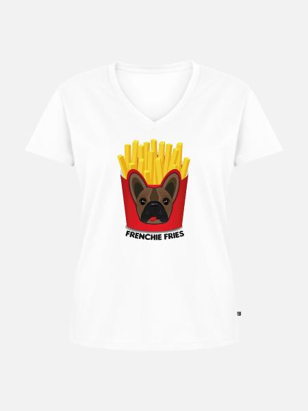 Frenchie Fries - Frauen Premium Bio T-Shirt mit V-Ausschnitt - Weiß