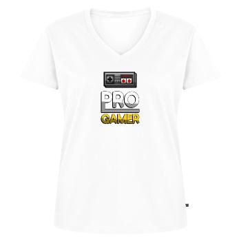 PRO GAMER (Gelb) + NES Controller - Gaming - Frauen Premium Bio T-Shirt mit V-Ausschnitt - Weiß - Vorne - AI Model Female 172 dark (172cm)