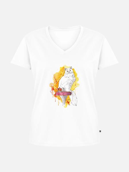 Catking - Frauen Premium Bio T-Shirt mit V-Ausschnitt - Weiß