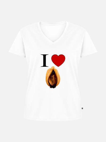 I love mussel - Frauen Premium Bio T-Shirt mit V-Ausschnitt - Weiß