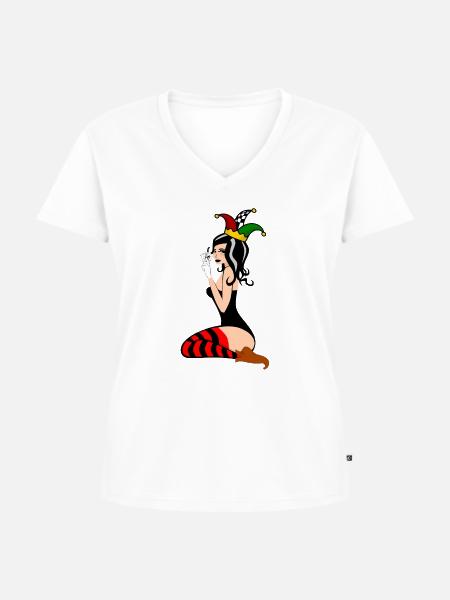 Joker-Frau - Frauen Premium Bio T-Shirt mit V-Ausschnitt - Weiß