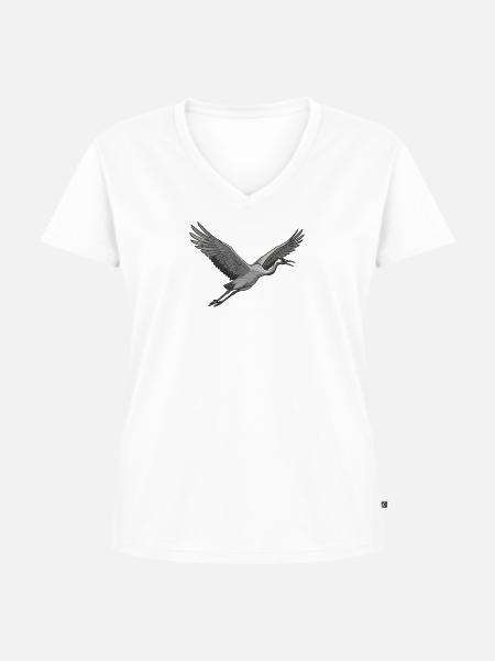 Kranich - Frauen Premium Bio T-Shirt mit V-Ausschnitt - Weiß