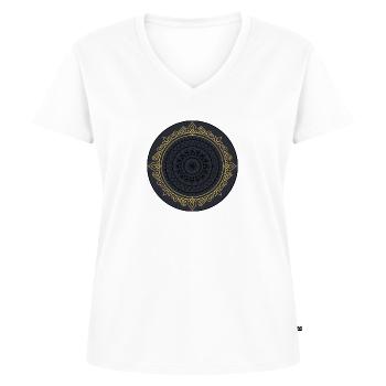 VINTAGE - Frauen Premium Bio T-Shirt mit V-Ausschnitt - Weiß - Vorne - AI Model Female 172 dark (172cm)