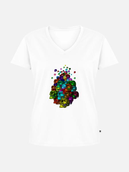 Bunter Schädel-Haufen - Frauen Premium Bio T-Shirt mit V-Ausschnitt - Weiß