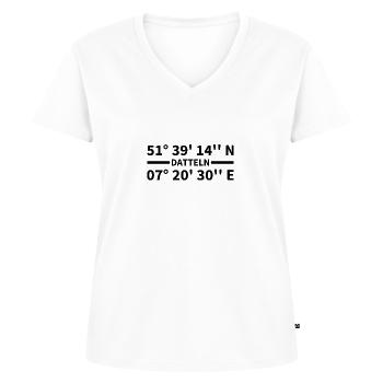 Dates coordinates - Women's Premium Organic V-neck T-shirt - white - Front - AI Model Female 172 dark (172cm)