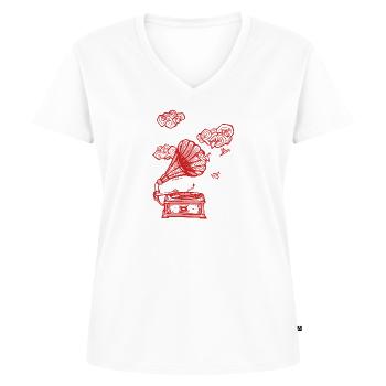 Grammophon in Rot - Frauen Premium Bio T-Shirt mit V-Ausschnitt - Weiß - Vorne - AI Model Female 172 dark (172cm)