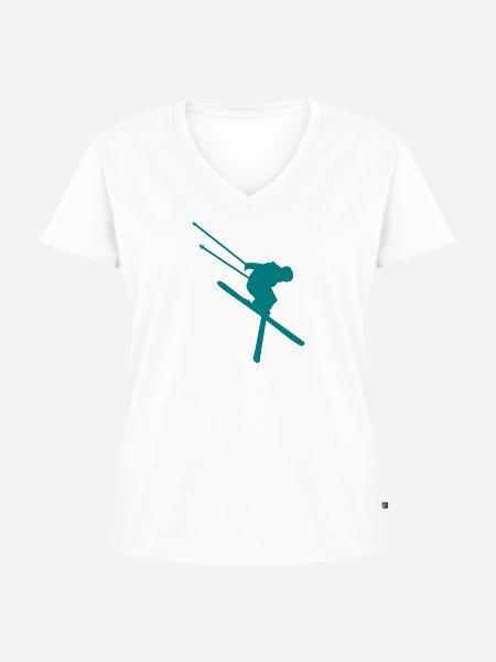 Skiing Ski - Frauen Premium Bio T-Shirt mit V-Ausschnitt - Weiß