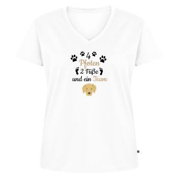 Golden Retriever Hundebesitzer Geschenkidee - Frauen Premium Bio T-Shirt mit V-Ausschnitt - Weiß - Vorne - AI Model Female 172 dark (172cm)