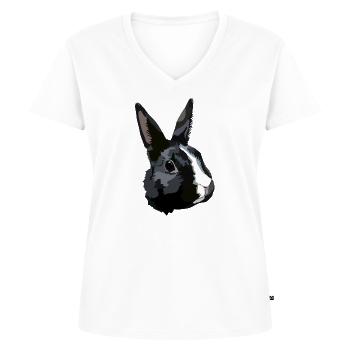 Lapin noir et blanc - T-shirt encolure en V Premium bio Femme - blanc - Devant - AI Model Female 172 dark (172cm)