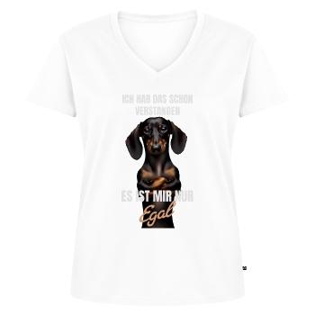 Schon verstanden, es ist mir nur egal Dackel - Frauen Premium Bio T-Shirt mit V-Ausschnitt - Weiß - Vorne - AI Model Female 172 dark (172cm)