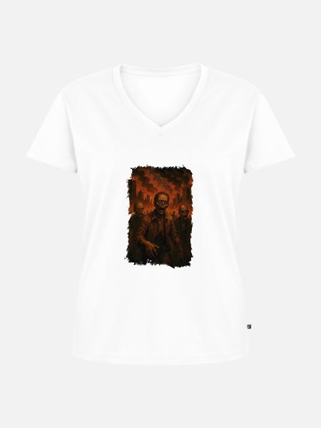 Zombiewelt - Frauen Premium Bio T-Shirt mit V-Ausschnitt - Weiß