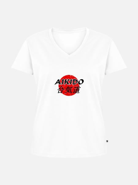 Aikido - Frauen Premium Bio T-Shirt mit V-Ausschnitt - Weiß