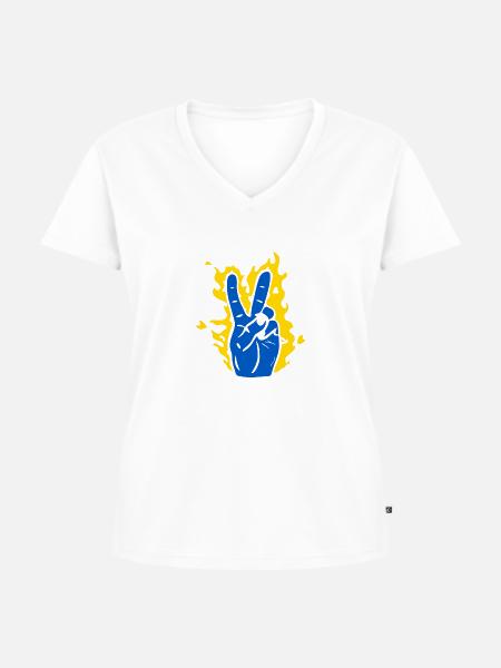 Frieden Ukraine - Frauen Premium Bio T-Shirt mit V-Ausschnitt - Weiß