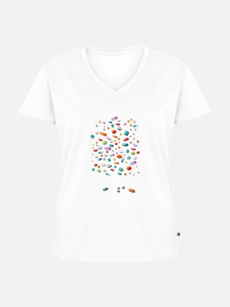 Pillen - Frauen Premium Bio T-Shirt mit V-Ausschnitt - Weiß