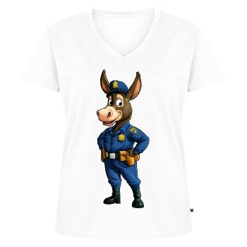 Esel Polizei / Cop Maulesel - Frauen Premium Bio T-Shirt mit V-Ausschnitt - Weiß - Vorne - AI Model Female 172 dark (172cm)