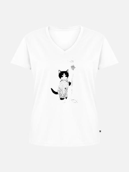 Katze Glühbirne - Frauen Premium Bio T-Shirt mit V-Ausschnitt - Weiß