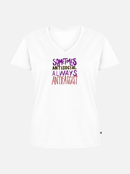 ANTISOCIAL ANTIFASCIST - Frauen Premium Bio T-Shirt mit V-Ausschnitt - Weiß