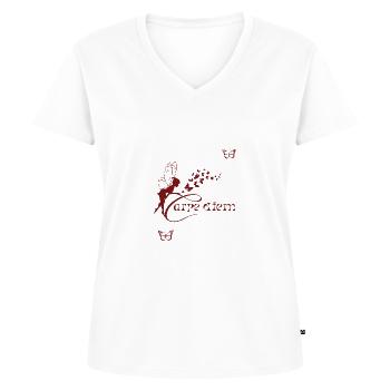 Carpe Diem color Red Bordeaux - Women's Premium Organic V-neck T-shirt - white - Front - AI Model Female 172 dark (172cm)