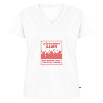 First name Alvin - Women's Premium Organic V-neck T-shirt - white - Front - AI Model Female 172 dark (172cm)