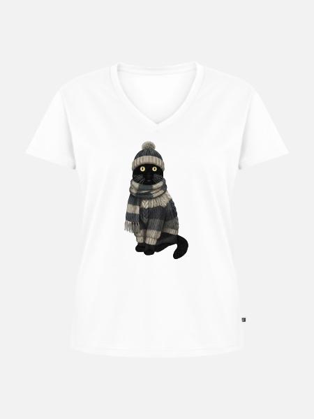 Katze im Strickpullover Winter Weihnachten - Frauen Premium Bio T-Shirt mit V-Ausschnitt - Weiß