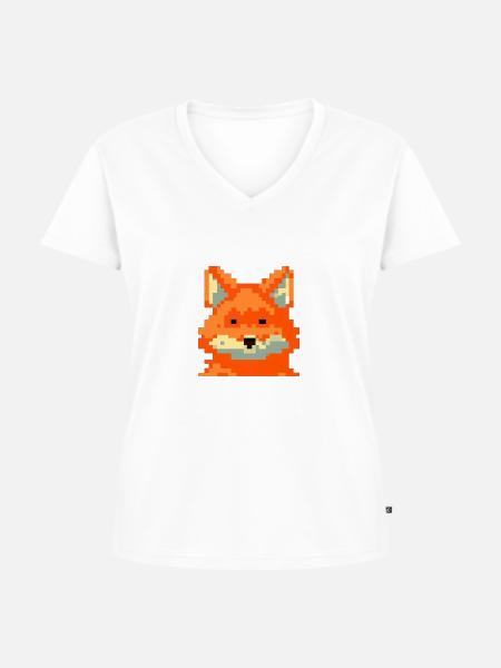Fox - PixelArt - Frauen Premium Bio T-Shirt mit V-Ausschnitt - Weiß