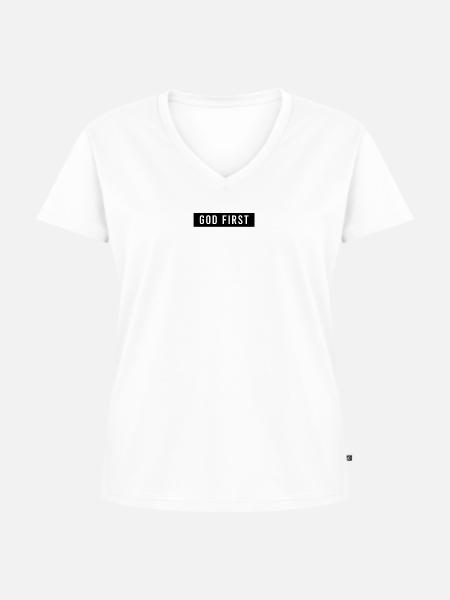 God First - Frauen Premium Bio T-Shirt mit V-Ausschnitt - Weiß