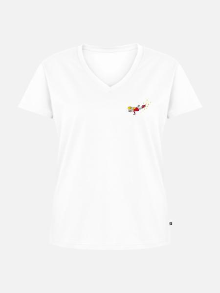 Weihnachtsmann & Co. KG Stickmotiv Elfe - Frauen Premium Bio T-Shirt mit V-Ausschnitt - Weiß