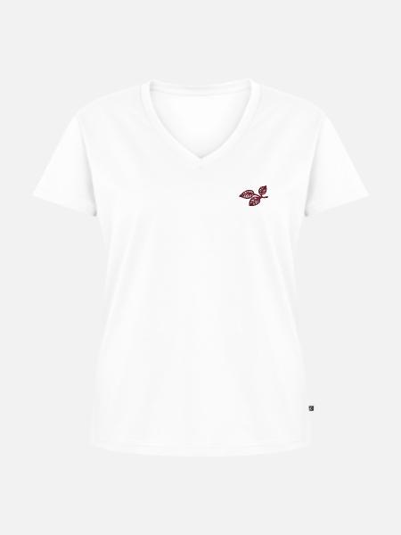 Herbstblätter bestickt - Frauen Premium Bio T-Shirt mit V-Ausschnitt - Weiß