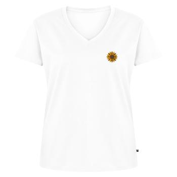 Sonnenblume bestickt - Frauen Premium Bio T-Shirt mit V-Ausschnitt - Weiß - Vorne - AI Model Female 172 dark (172cm)