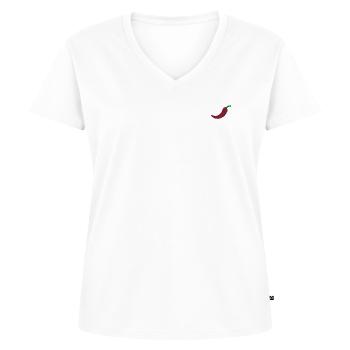 Chili bestickt - Frauen Premium Bio T-Shirt mit V-Ausschnitt - Weiß - Vorne - AI Model Female 172 dark (172cm)