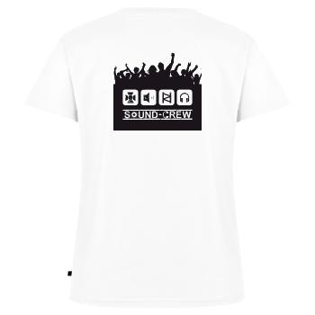 Sound-Crew PP black - Women's Premium Organic V-neck T-shirt - white - Back - AI Model Female 172 dark (172cm)
