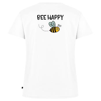 Bee Happy - Frauen Premium Bio T-Shirt mit V-Ausschnitt - Weiß - Hinten - AI Model Female 172 dark (172cm)